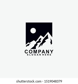 Mountain Logo Design Vector Template, Isolated In Black Colour. Vector Illustration