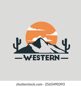 mountain logo design in western with a flat and simple style