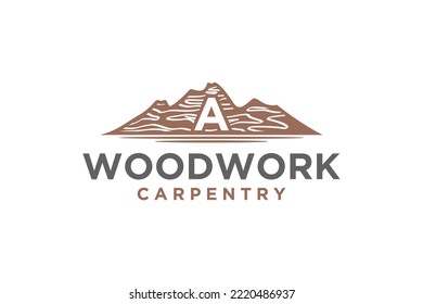 Mountain logo design wood texture icon symbol woodwork carpenter