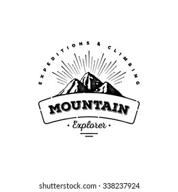 Mountain logo emblem. Adventure retro vector illustration.