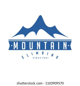 Mountain logo emblem and adventure vector illustration. Simple mountain design element with ribbon for logotype, label, badge, and other design