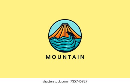 Mountain logo emblem, Mountain and ocean logo designs vector illustration
