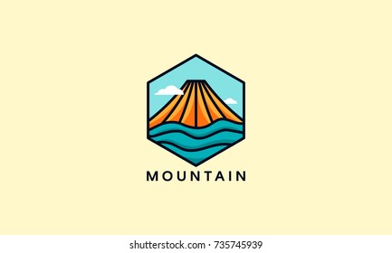 Mountain Logo Emblem, Mountain And Ocean Logo Designs Vector Illustration