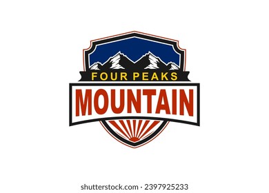 Mountain logo emblem, peak outdoor adventure label.