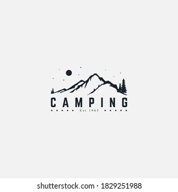 Mountain logo for expedition and adventure. Forest camping area logo design. Nature