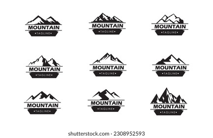 Mountain logo, Mountain expedition and rock climbing vector icons