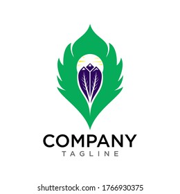 Esta es una plantilla de logo de montaña, con concepto de plumas