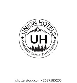 Mountain logo featuring sharp peaks, sun, and nature accents, ideal for adventure, travel, or outdoor brands. Clean, bold design symbolizing strength, freedom, and exploration.
