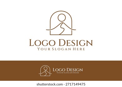 Logo de montaña con combinación de marco en estilo de diseño de arte de línea