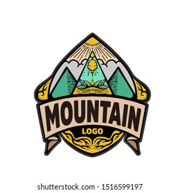 Mountain logo with hand draw style. Retro concept for any product. 