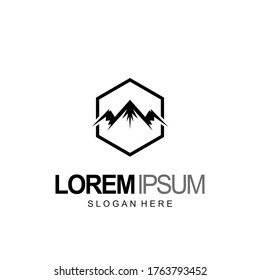 mountain logo in hexagon, design template vector
