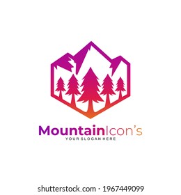 Mountain logo with hexagon design vector, vintage style