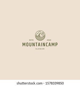 Mountain logo hipster vintage retro vector line outline art icon