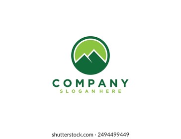 mountain logo icon design template with mountain peak and sunset.