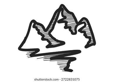 Mountain Logo Icon with Line Art doodle style
