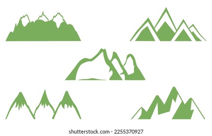 mountain logo and icon. set of green rocky mountain silhouette. vector illustration.