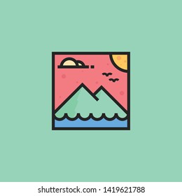 Mountain logo, icon template vector illustration with outline