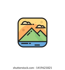 Mountain logo, icon template vector illustration with outline