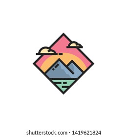 Mountain logo, icon template vector illustration with outline