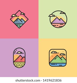Mountain logo, icon template vector illustration with outline