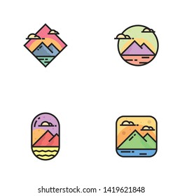 Mountain logo, icon template vector illustration with outline