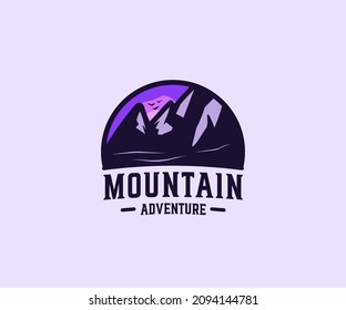 mountain logo illustration, icon vector icon, flat cartoon style.