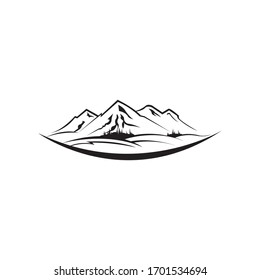 ilustración del logotipo de montaña de un simple diseño vectorial en blanco y negro