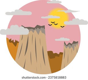 mountain logo illustration sun sky on a white background
