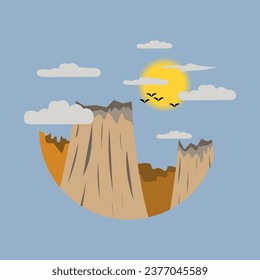 mountain logo illustration sun sky on a white background