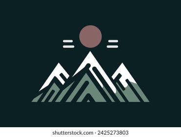 Berg-Logo-Illustration mit Sonnenuntergang und Hügeln