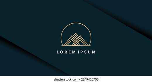 Mountain logo with initial M gold gradient design icon vector illustration