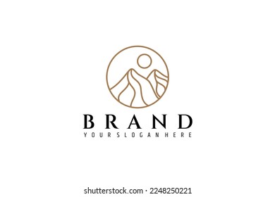 Mountain logo inside circle frame in linear design style