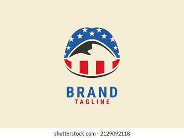 mountain logo inside the mouth of the american flag