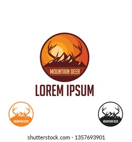 Mountain logo inspiration. deer with mountain illustration vector