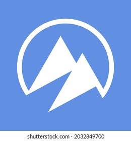 Mountain logo isolated on blue background
