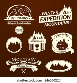 Mountain logo and label set, typography design, retro vector illustration