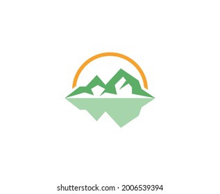 Mountain logo lake sun vector 