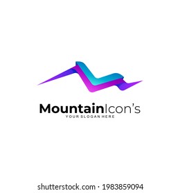 Mountain logo with letter M design template, 3d style