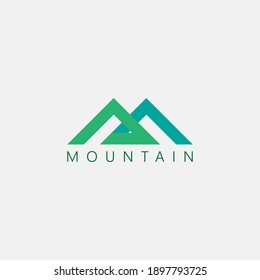 Mountain Logo Letter M, Simple vector logo in a modern style. Top of the mountain in the form of letter M. Design Vector Icon Illustration