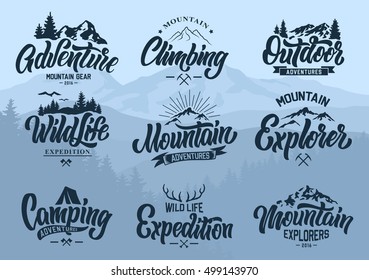 Mountain logo lettering vector set.