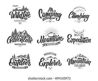 Mountain logo lettering vector set.