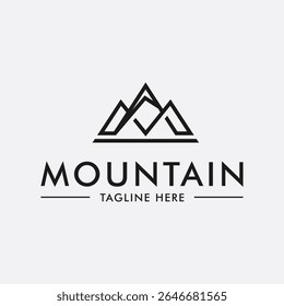 mountain logo line art design vector, simple letter M mountain icon illustration