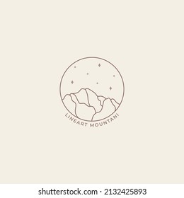 mountain logo with line art illustration