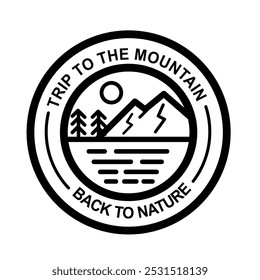 mountain logo, line art, vector illustration design, nature line art logo design, badge tourism emblem, travel outdoor logo 