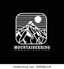 MOUNTAIN logo line art vintage minimalist design vector
