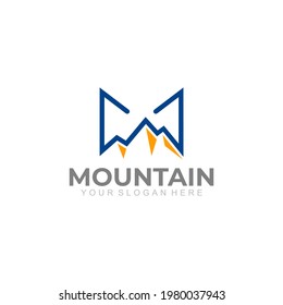 Mountain logo with line design vector, letter M logo and hill