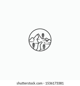 Mountain Logo With Line Style. Peak, Hiking, Adventure, Vector Illustration
