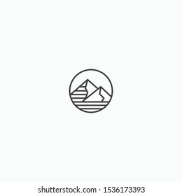 Mountain Logo With Line Style. Peak, Hiking, Adventure, Vector Illustration