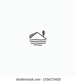 Mountain Logo With Line Style. Peak, Hiking, Adventure, Vector Illustration