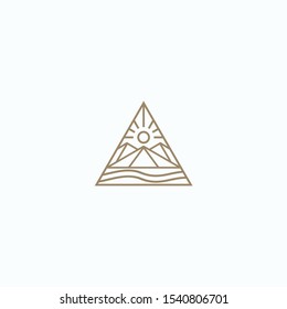 Mountain Logo With Line Style. Peak, Hiking, Adventure, Vector Illustration